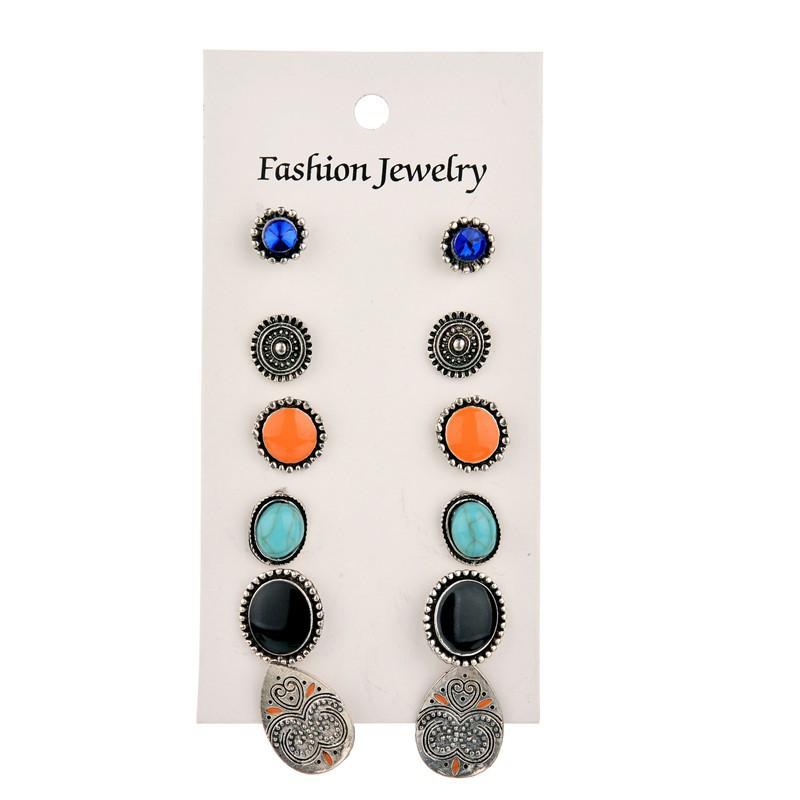 

Fashion Earrings Round Retro Stud Earrings Punk Bohemian Set Women's Prom Jewelry Valentine's Day Gift Wholesale
