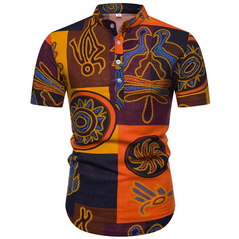 

Summer Fashion New Men's Casual Boutique Short Sleeve Shirt / Men's Slim Stand Collar Beach Vacation Flower Pullover Shirt, Pl15 tu se