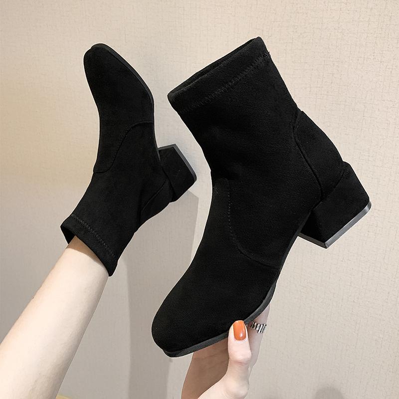 

Lady Boots Brand Women's Shoes Boots-Women Round Toe Platform Fashion Mid-Calf Autumn 2020 Rock Med Rubber Black Mid