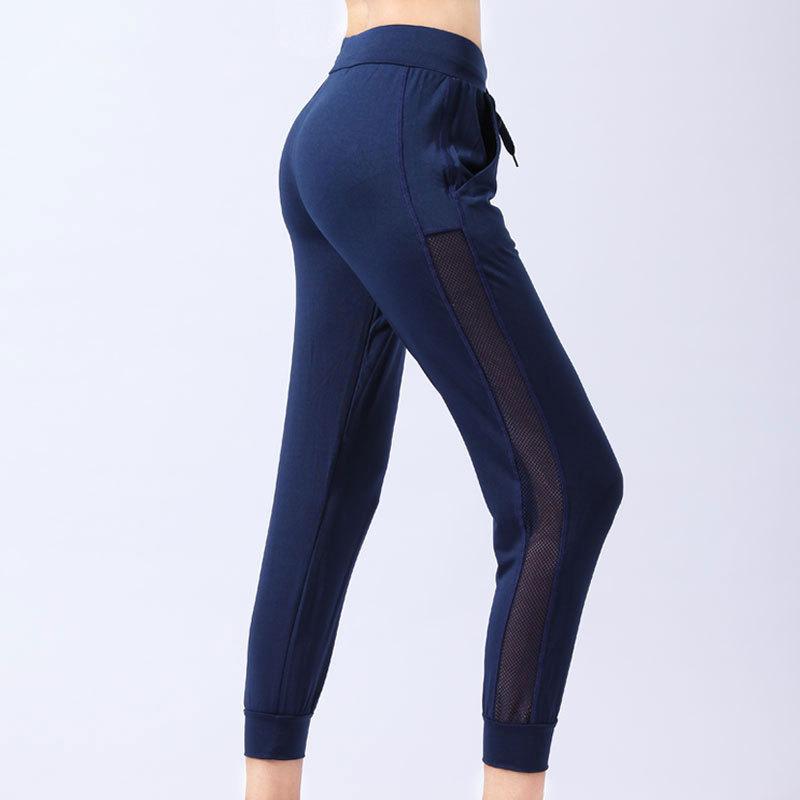 

Dry Breathable Women Running Fitness Loose Pants Quick Soft Pants Yoga Stripe Elastic Drawstring Trousers Mesh Pant, Yg068-bl