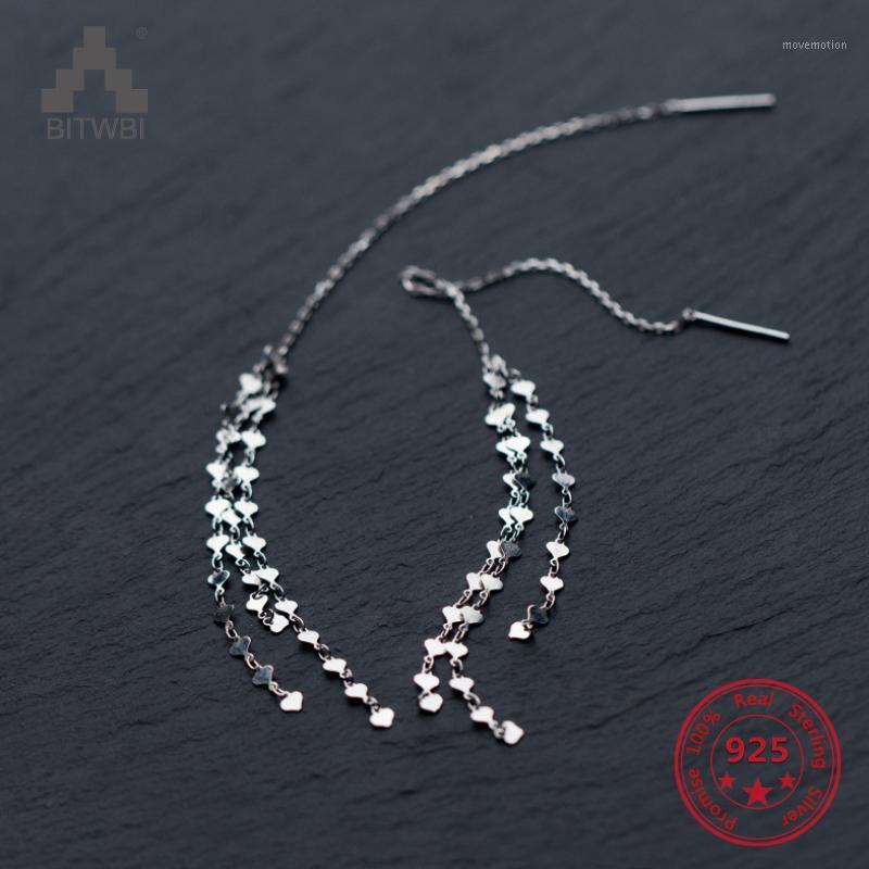 

925 Sterling Silver Fashion Dangle Hanging Rhinestone Long Drop Earrings Ear Line For Women Simple Snake Chain Tassel Jewelry1