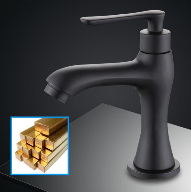

G1/2 European Style Brass Kitchen Sink Faucet Single Handle Single Cold Bathroom Washbasin Tap Black Baking Varnish Art Bibcock
