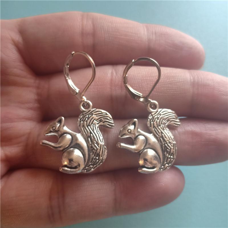 

Cute Squirrel Leverback Earring, Cartoon Squirrel Earrings Minimalist Jewelry, Antique Silver Color Animal Earrings