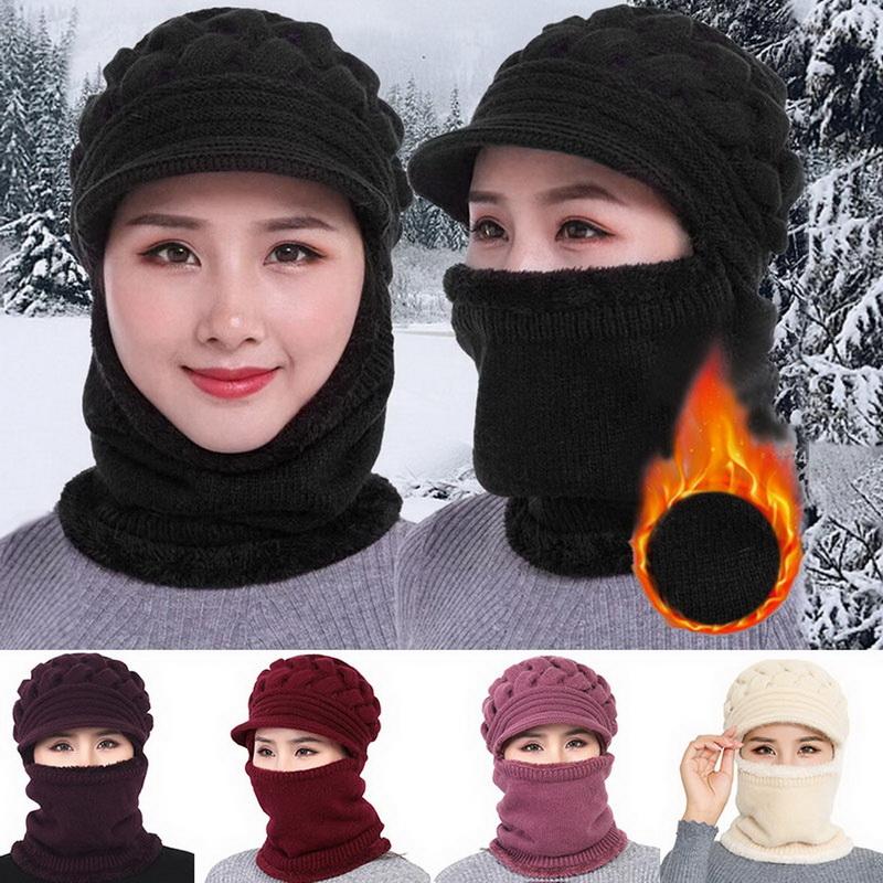 

Women Coral Fleece Winter Hat Beanies Women's Hat Scarf Warm Breathable Wool Knitted For Women Double Layers Protection Caps, Purple