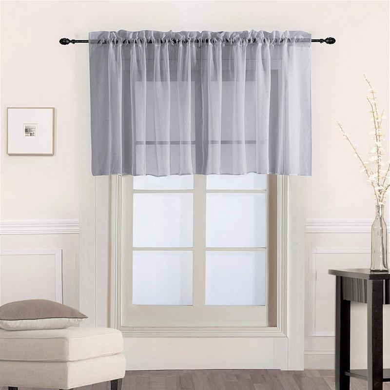 

Grey Short Sheer Curtains Window Solid Tulle Drapes Valance for Bedroom Bathroom Living Room Kitchen Cafe Door Decore WP184-3, Light gray