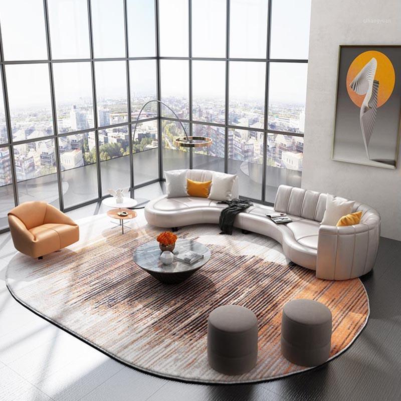 

Modern Minimalist Luxury Art Oval Carpet Living Room Bedroom Yellow Gray White Abstract Carpet Coffee Table Area Rug Polypropyle1