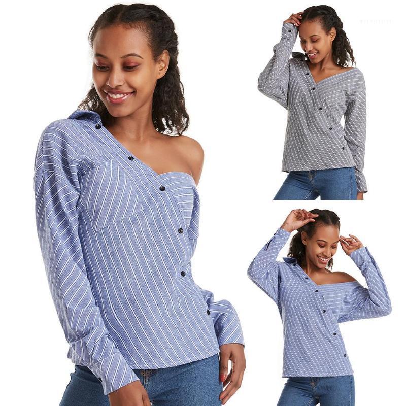 

Women Fashion Long Sleeve Turn Down Collar Stripes Office Shirt Cotton Blouse1, Black