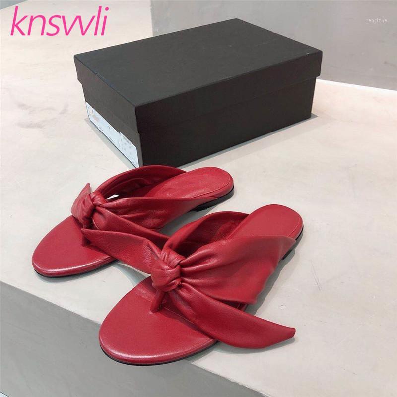 

Bowknot Mules Shoes Woman Flip Flops Beach Shoes Ladies Genuine Leather Summer Flat Sandals Woman Casual Slippers Women1, White
