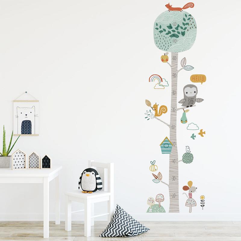 

Zollor DIY Forest Animal Trees Height Wall Sticker Decor Nordic Children Height Measure Mural Decals Nursery Lovely Wallpaper