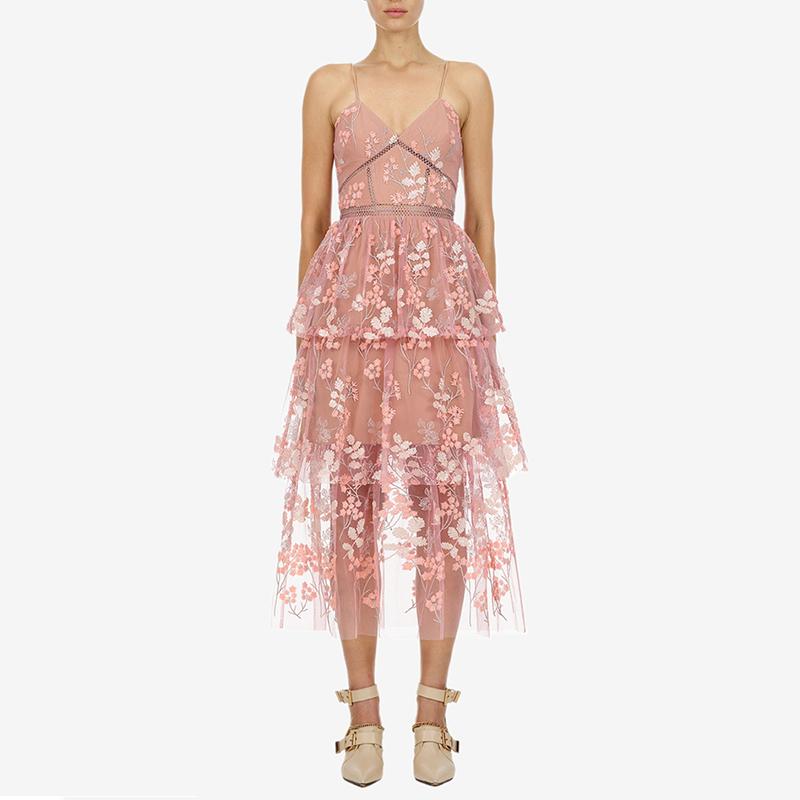 

Paris Girl Sakura Pink Sequin Flower Embroidery Lace Layer Cake Strap Holiday Strap Dress, Pink short dress
