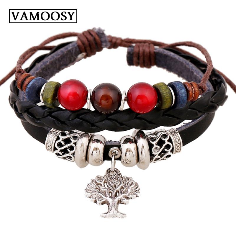 

New Fashion Bead Leather Bracelets & bangles for Woven 1/4 pcs 1 Set Multilayer Wristband Vintage Handmade Bracelet Men Pulseira