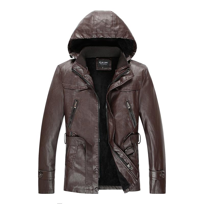 

2020 New Fashion Leather Winter Men's Velvet Keep Warm Leather Jacket Male Motorcycle Zipper Slim Fit PU Jackets Coat, Dark brown