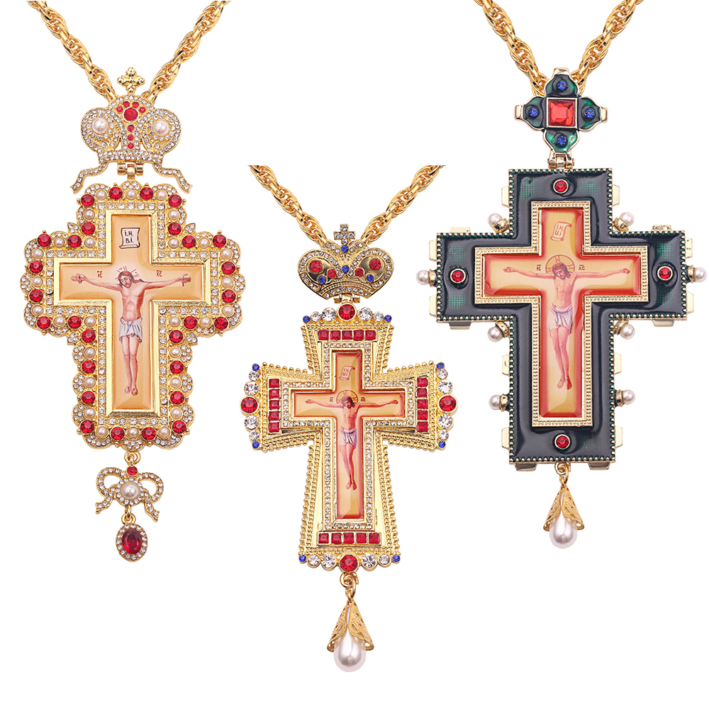 

Jesus Cross Pectoral Pendants Orthodox Church Crucifix Religious Icon Byzantine Art Orthodox Tradition Holy Cross for Priests Y0124