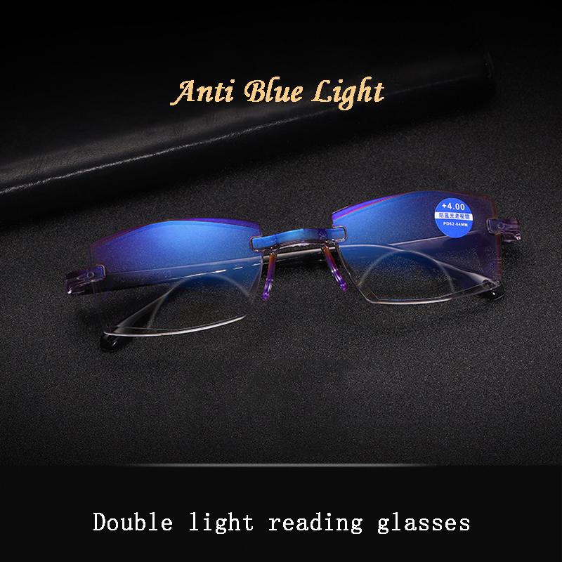 

Men Frameless Reading Glasses Women Double Light Far Near Dual Use Anti-Blu-Ray Cut Edge Presbyopic Eyeglasses 1.0-4.0 R264