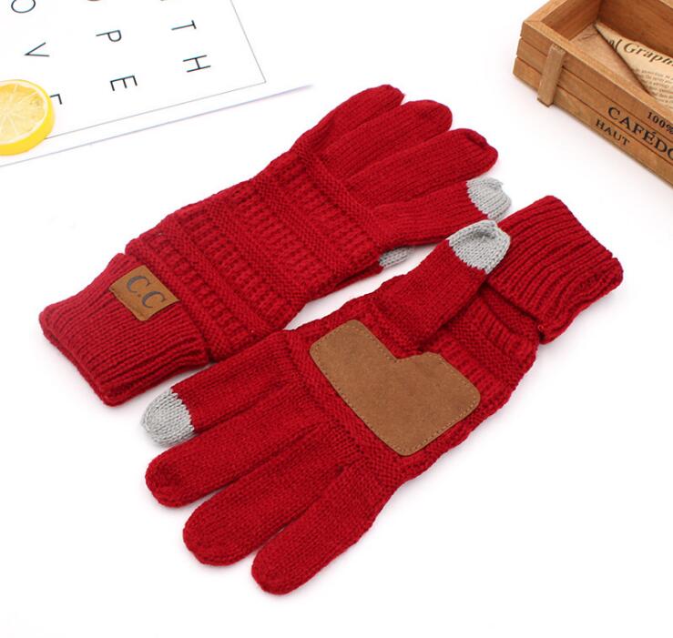 

CC Knitted Winter Gloves Solid Color Unisex Touch Screen Gloves Winter CC knitting Touch Screen Smart Cellphone Five Fingers Gloves 2021