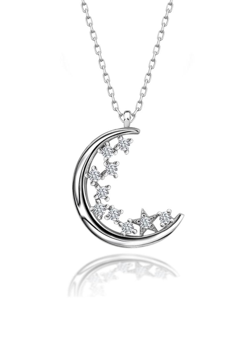

Certified Cubic Zirconia Moon and Star 925 Silver Necklace