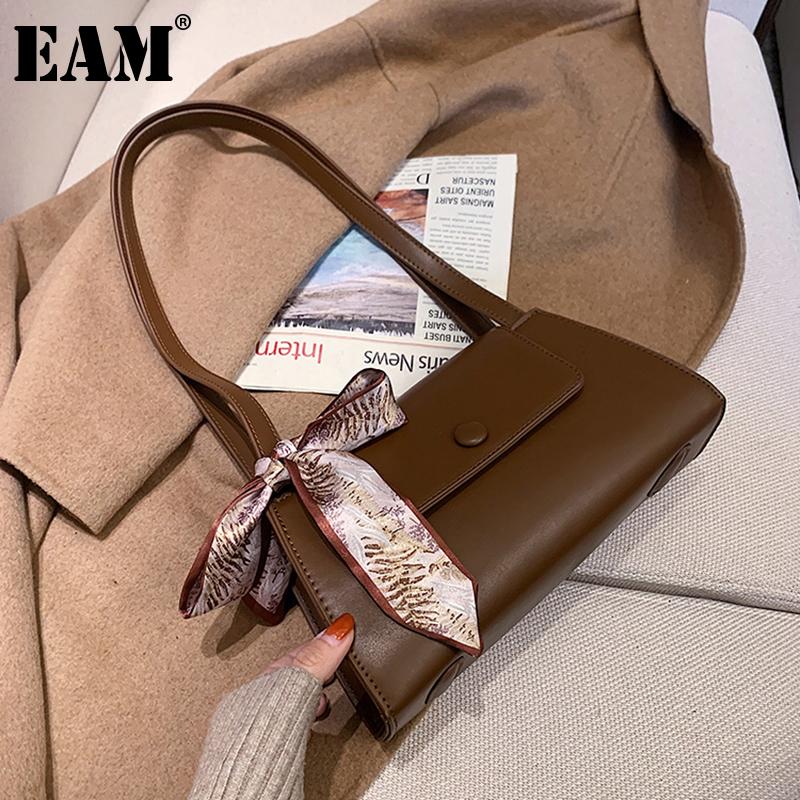 

[EAM] Women New Luxury Ribbons Baguette PU Leather Flap Personality All-match Crossbody Shoulder Bag Fashion Tide 2021 18A1159, Black