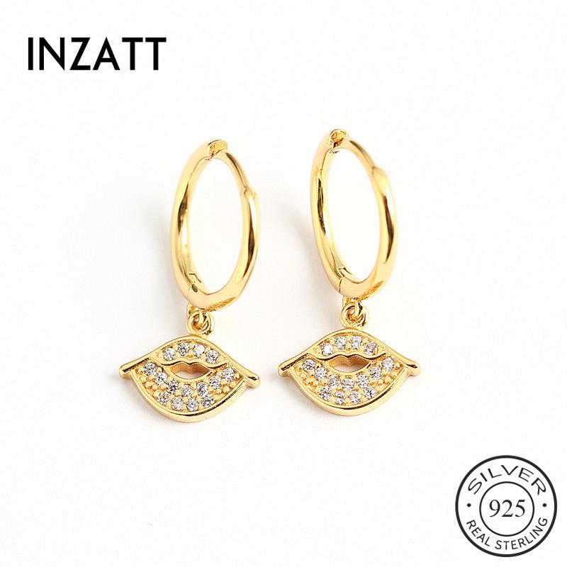 

INZAReal 925 Sterling Silver Zircon Lips Hoop Earrings For Fashion Women INS Fine Jewelry 18k Gold Bohemian Accessories
