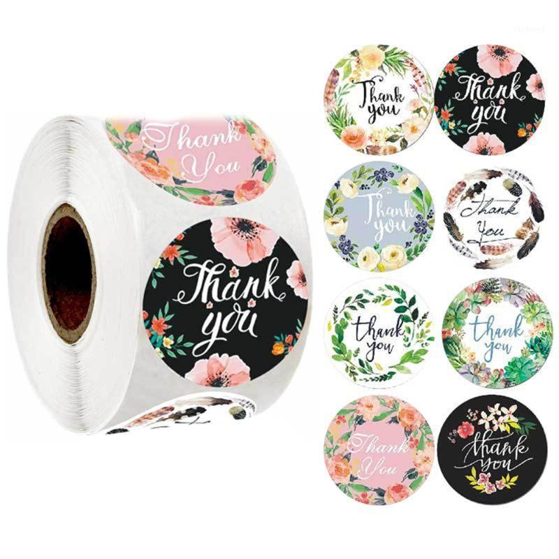 

500pcs Self Adhesive Thank You Stickers Labels Roll Flower Printed Gifts Bags Envelopes Package Bag Bread Bag DIY Stickers1