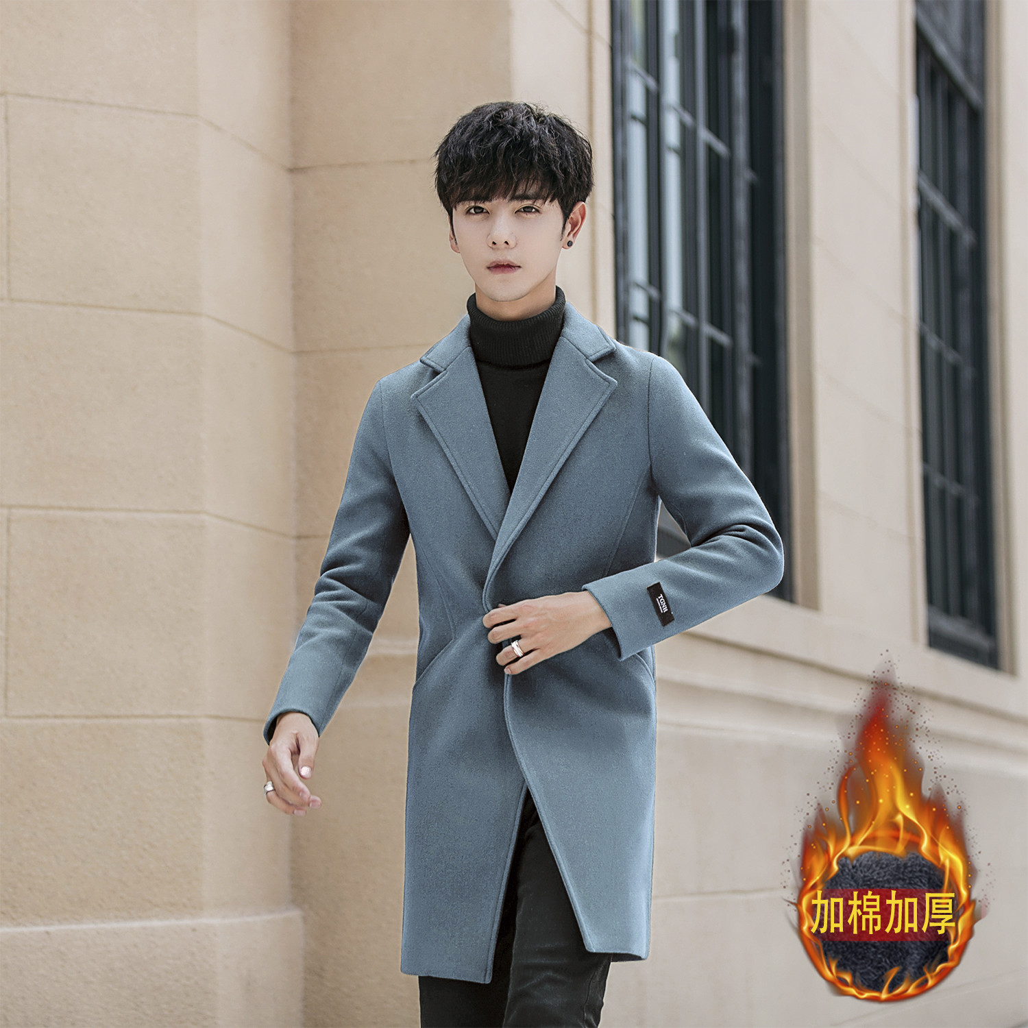 

2020 and Winter Autumn New Men' Wool Coat, Trend Korean Lapel Version of Male Long Jacket Thin Thick Warm Coat G3j5, Grey light