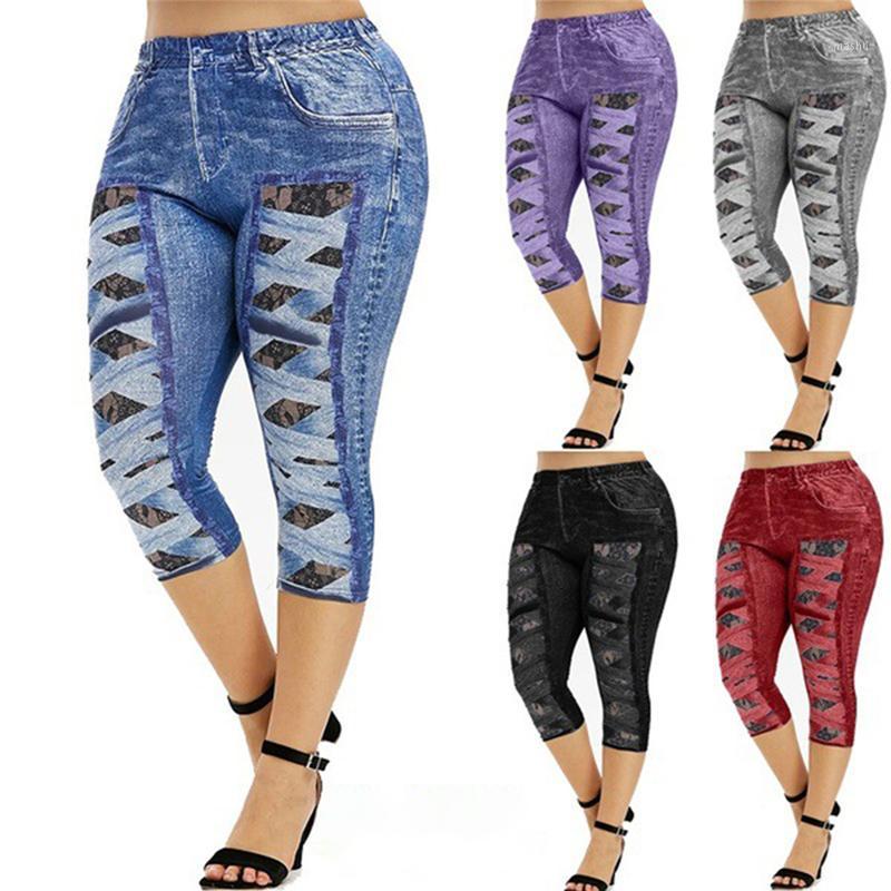 

Print Short Legging Women Jeggings Perfect Fit Jeans Leggings High Waist Elastic Capri Leggins Pants Summer False Denim1, Red
