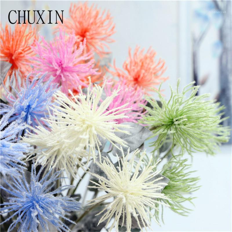 

European Artificial flower plastic Flocking sea urchin flower Home decoration fake Wedding Supplies Valentine's Day gift1, White