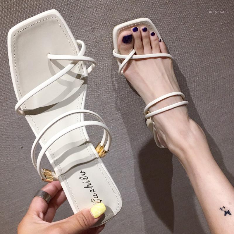 

Roman clip toe sandals shoes women narrow band flipflops chunky med high heels gladiator sandanlias candy square toe sandale20201, Green