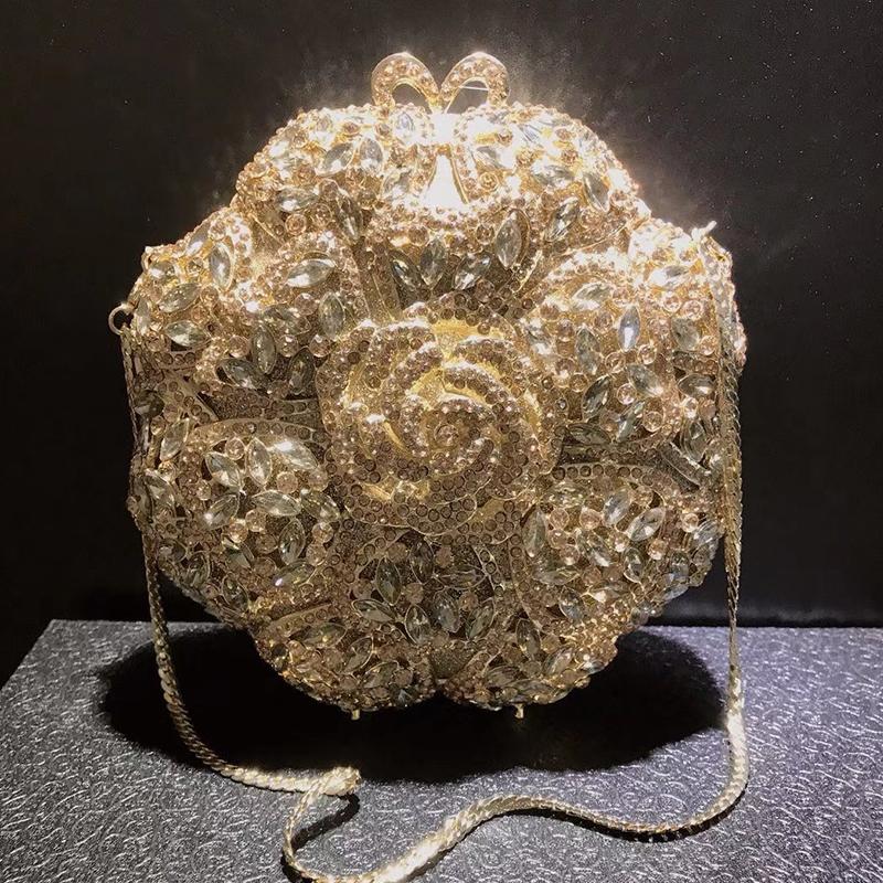 

Rhinestone Gemstone Gold Party Purse XIYUAN Crystal Diamond Banquet Prom Chain Clutches Flower Shape Ladies Mini Phone Bag Case