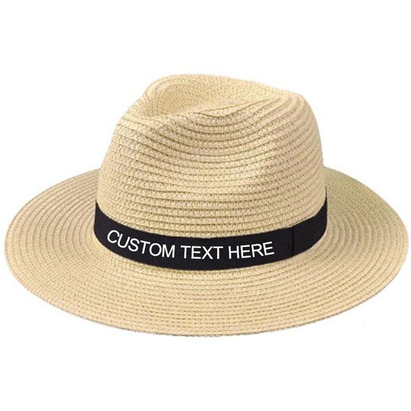 

Personalized Custom Jazz Topper Hat Embroidery Text Name Unisex Summer Sun Hat Large Brim Straw Outdoor Beach, H4