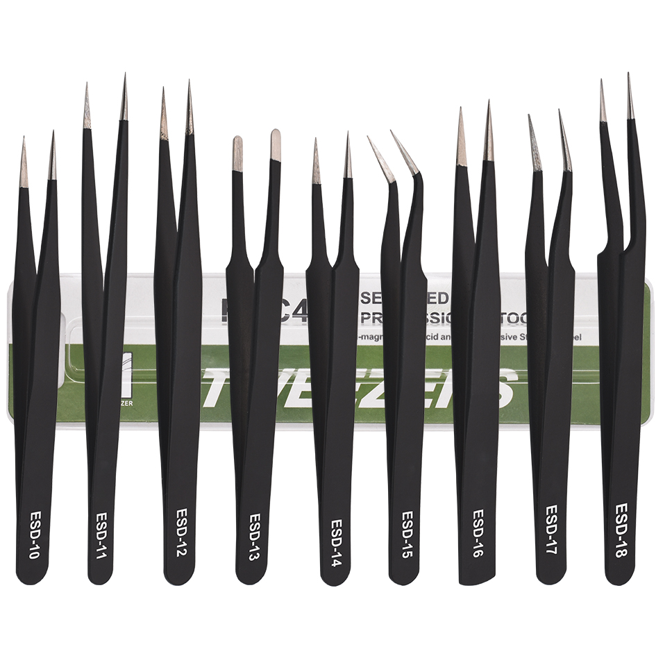 

Green Tweezers Metal ESD- 10 11 12 13 14 15 16 17 18 Black Tweezers Forceps Nipper DIY Repair Tool