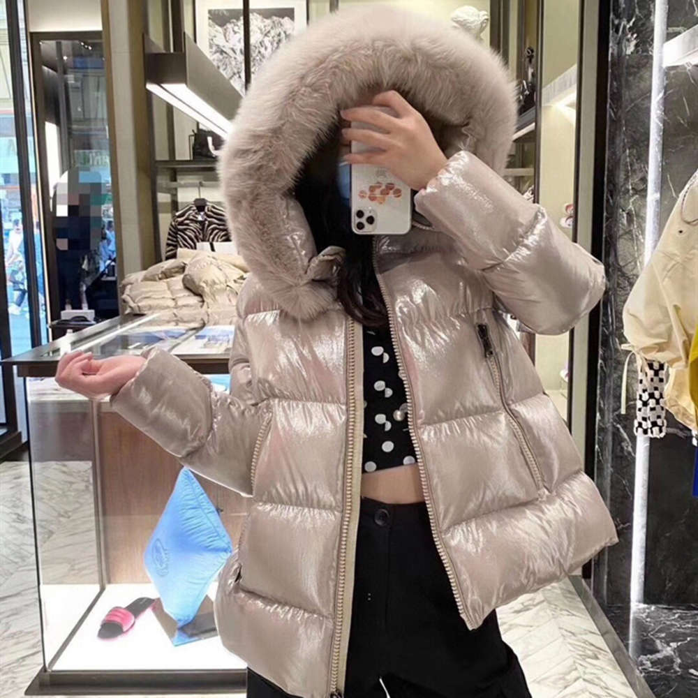 

The Designer High Quality New Champagne Serifur Down Jacket Family Looks Thin Cold Resistant Warm Hooded Hairy Collar Coat For Female Winter, Black