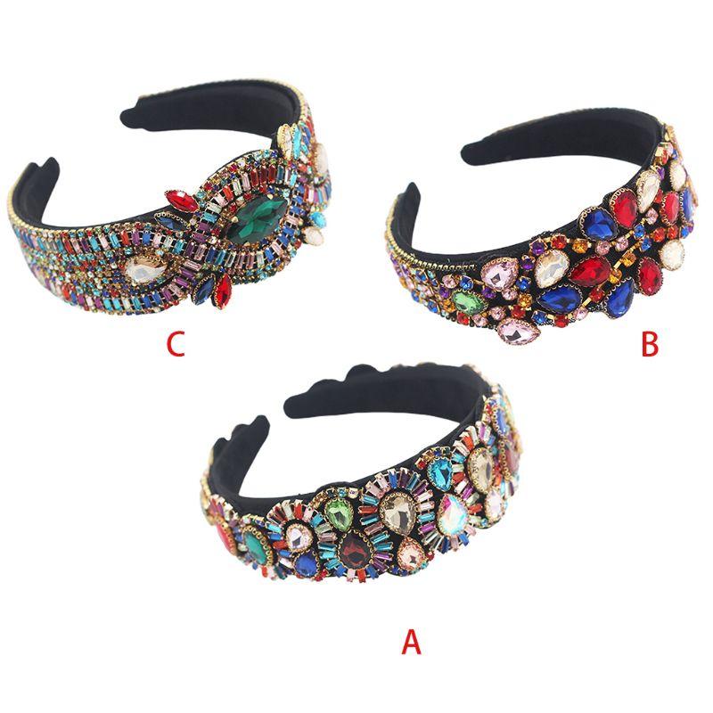 

Ethnic Colorful Jewelry Hair Hoop Women Shiny Water Drop Crystal Wide Hair Hoop Glitter Rhinestone Chain Dance Party Headdress