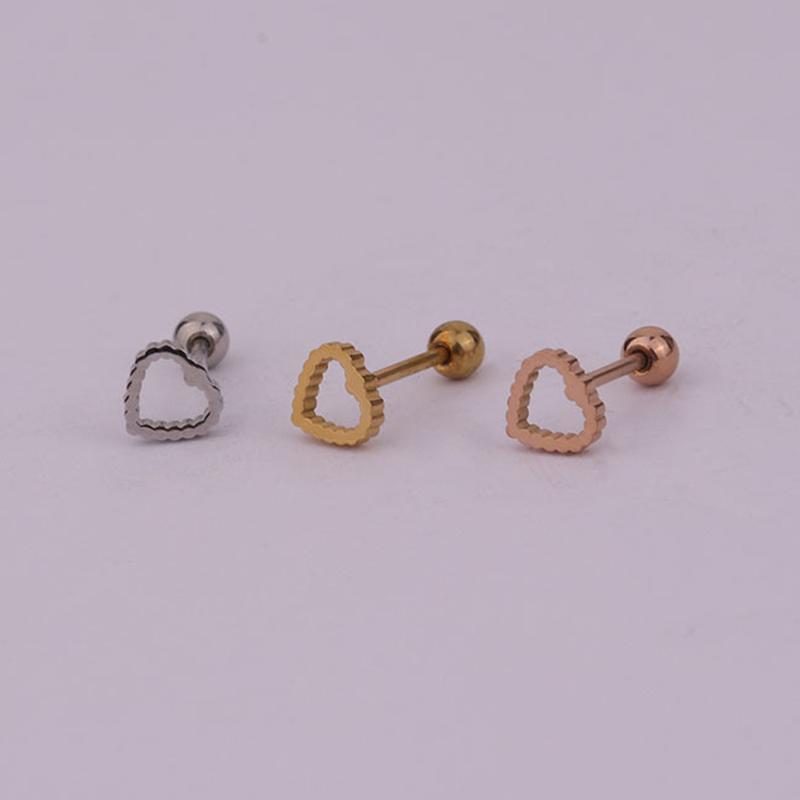 

Stud 1 PCS Simple Gold Color Cute Hollow Heart Shape Earring Trendy Small Steel Ear Cartilage Cuff Jewelry
