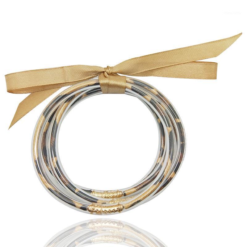 

Bowknot Sexy Leopard PU Leather Bangles Set 2019 All Weather Stack Silicone Plastic Glitter Jelly Bangles 5 PCS/Set Wholesale1