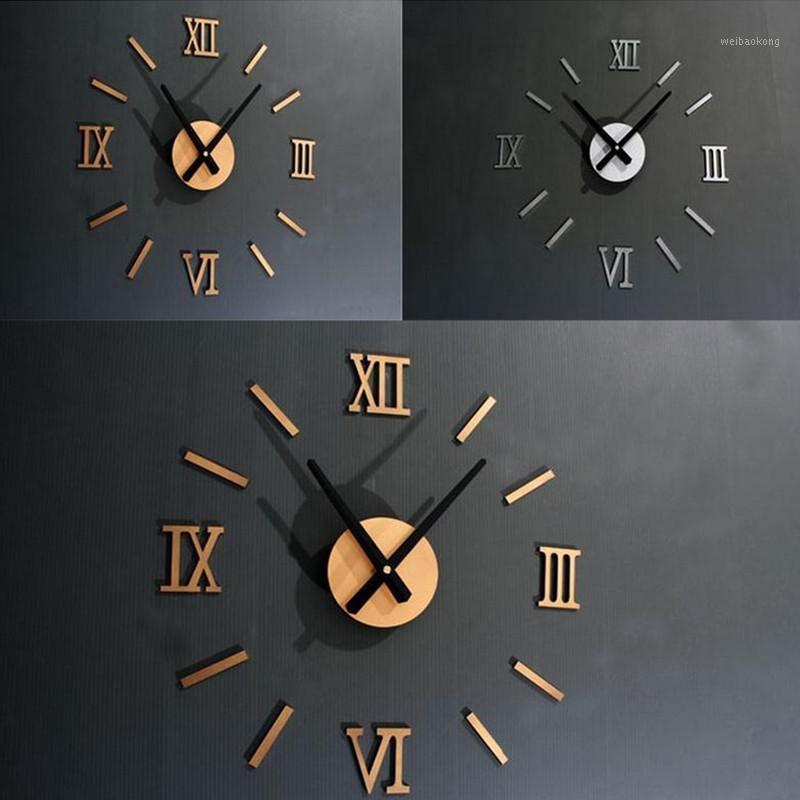 

Fashion Modern Large Wall Clock 3D Roman Numerals Living Room Mute Quartz Horloge DIY Acrylic Home Decoration Wall Stickers1