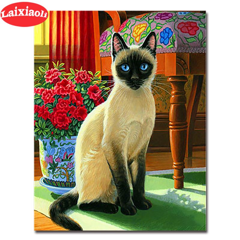 

Diamond Embroidery Vintage Cute Siamese Cat 5D Cross Stitch Diamond Painting Rhinestone Full Square round stones Mosaic