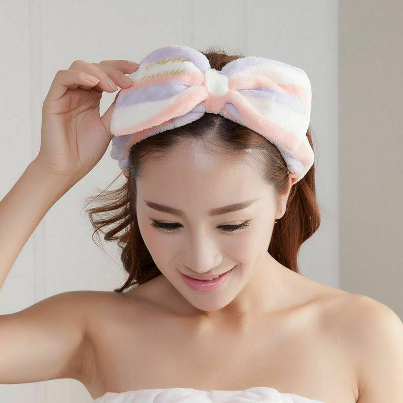

Lovely Womem Ladies Girl Headwear Bow Dot Striped Soft Shower Hair Band Wrap Headband Bath Spa MakeUp Cute Headwear