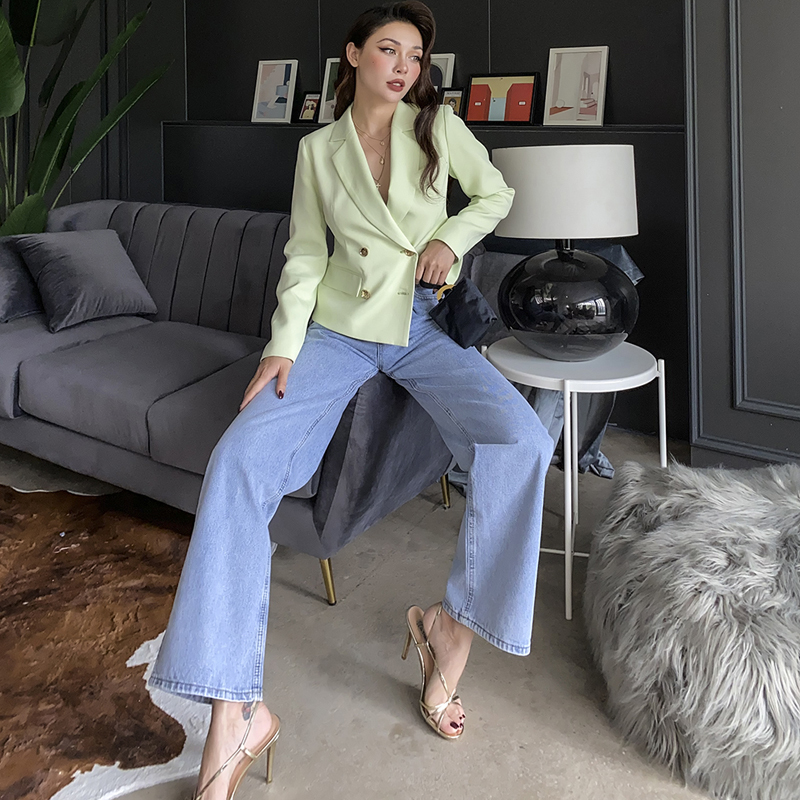 

2021 New Autumn Boyfriend Style Temper Double Green Suit All-match Women' Casual Blazers 667O