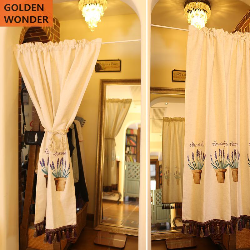

American Cotton and Lien Lavender Bird Door Curtain Cabinet Short Curtains For Kitchen Chinese Curtain White Color Fabric
