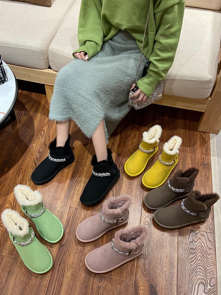 

Snow boots womens fur all-in-one short boots 2020 new Korean version of wild plus velvet thick cotton shoes women's winter, Green