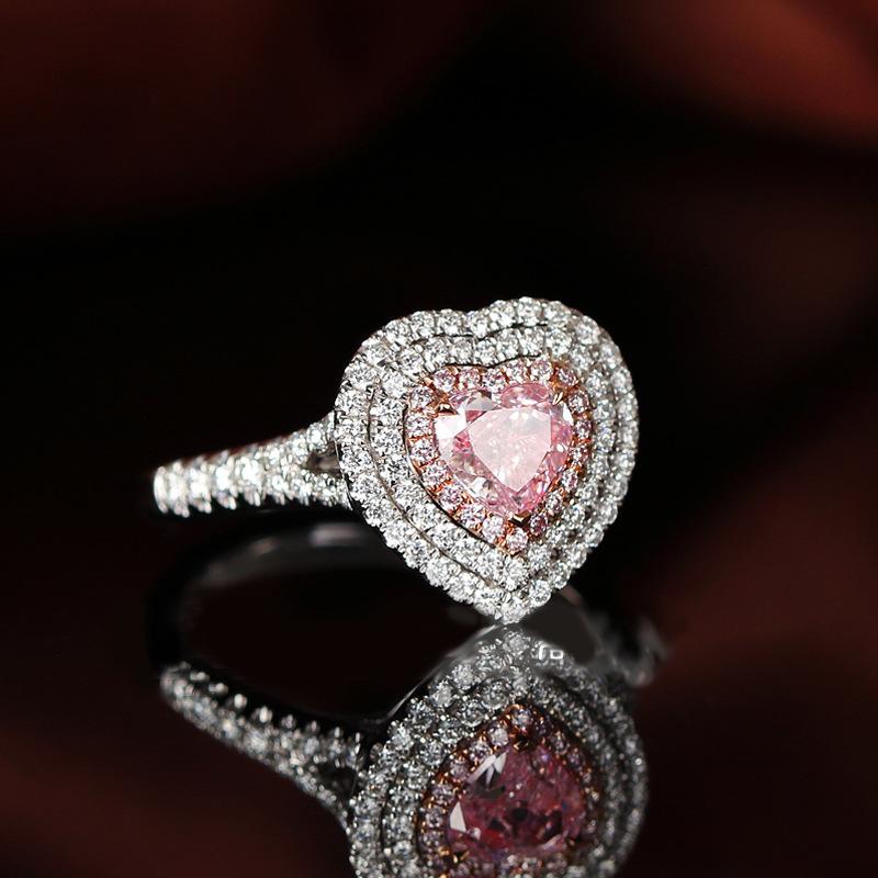 

Fashion 925 Sterling Silver Love Heart Pink Quartz Gemstone Wedding Engagement Diamonds Ring Fine Jewelry Wholesale