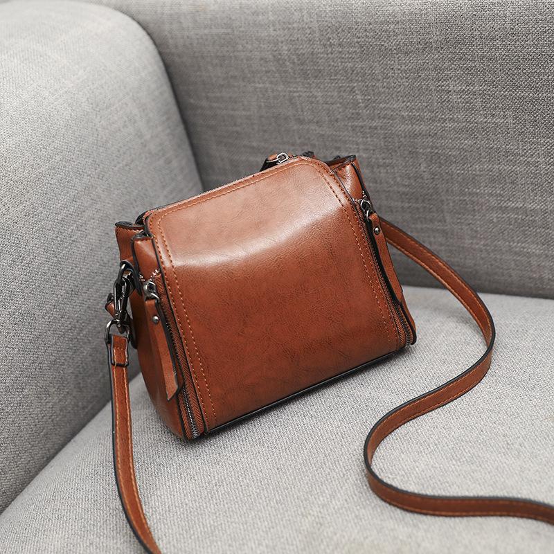 

New style women's oil wax small square bag fashion simple Bucket Bag, Black