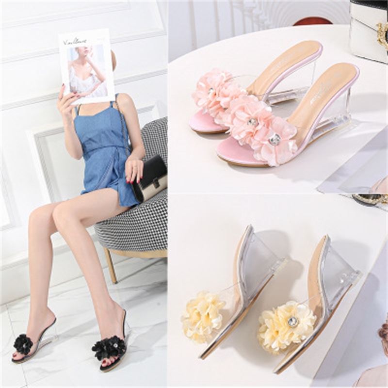 

Hot female sexy flowers 2020 high heels eight in nice crystal slippers see women's shoes, Pink
