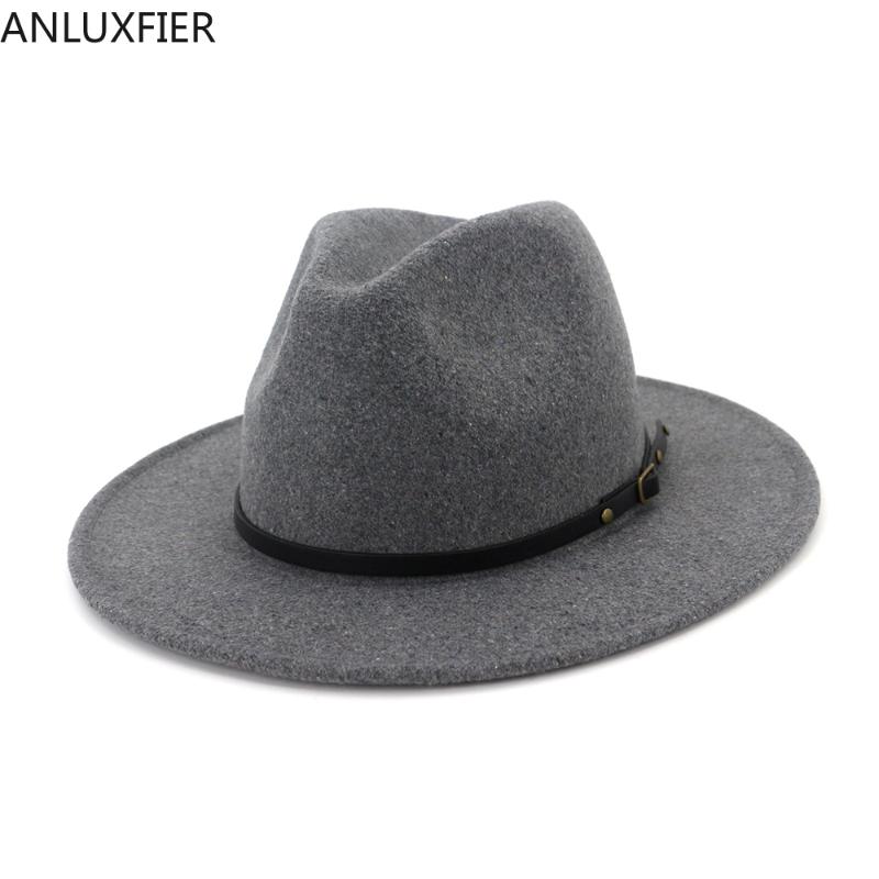 

H7587 Autumn Winter Wool Fedoras Hat Men Women Lovers Simple Fashion Jazz Cap Gentleman Casual Flat Brim High Quality Retro Hats, Grey