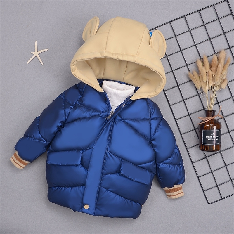 

Boy warm hooded outwear children 20 winter coat Letter longjacket coat clothing kids clothes baby toddler winter jackets girls LJ201017, Blue