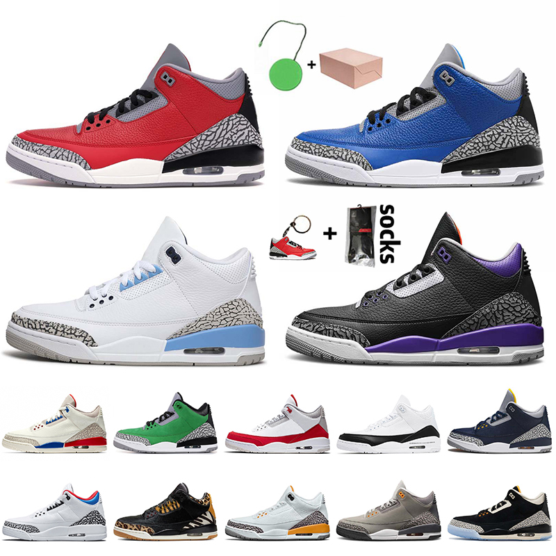 

With Box Court Purple Jumpman 3 3s Mens Basketball Shoes UNC Red Cement Varsity Royal Sneakers Mens Trainers Animal Pack Free Throw Line, #39 40-47