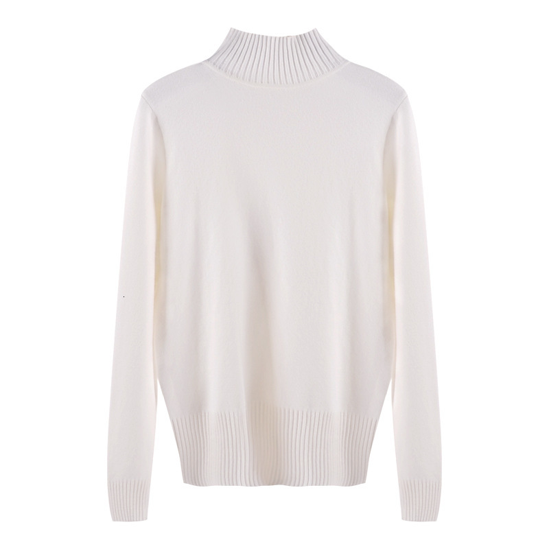

2021 New Korean Style Loose Women Pullover Casual Half Turtleneck Long Sleeve Knit Sweater Female Jumpers Solid Basic Pvsl, White