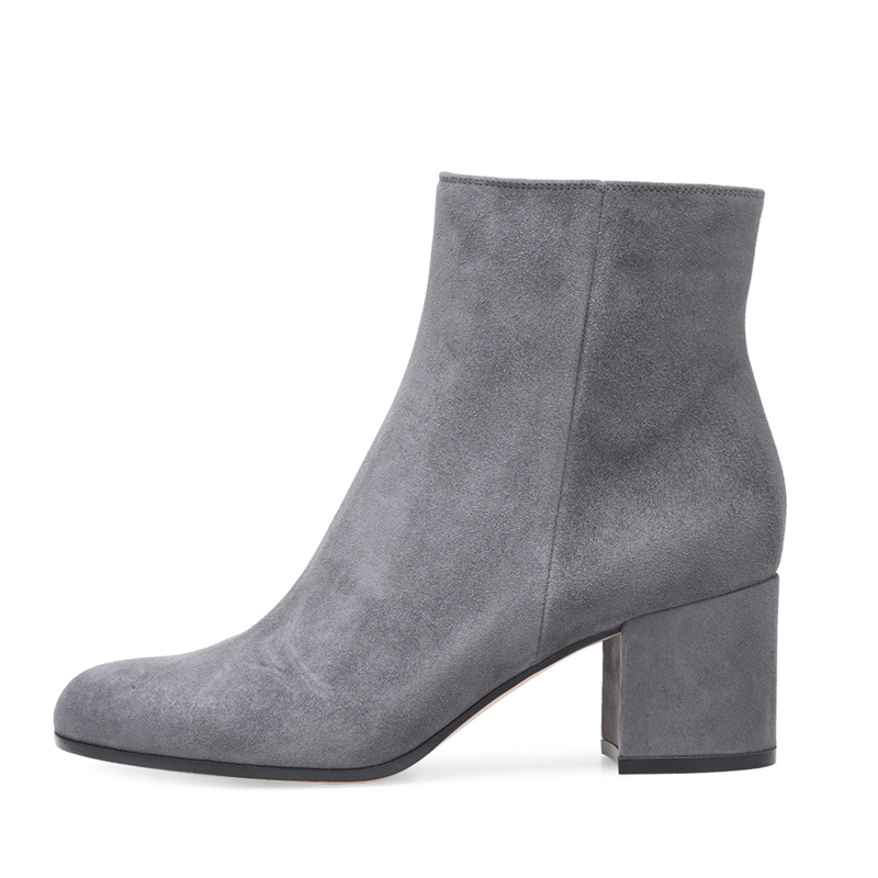 

Camuroza Kid Short Tornozelo women Med High Heel Boots Thick Foot Round Zip Solid Brown Shoes Initiation TL-A0227 CINW