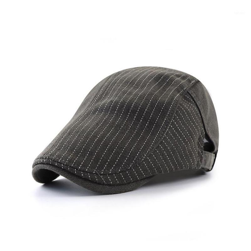

2020 Autumn Winter Men Cap Hats Berets British Western Style Flat Ivy Cap Classic Vintage Striped Beret Gorras1, As shown