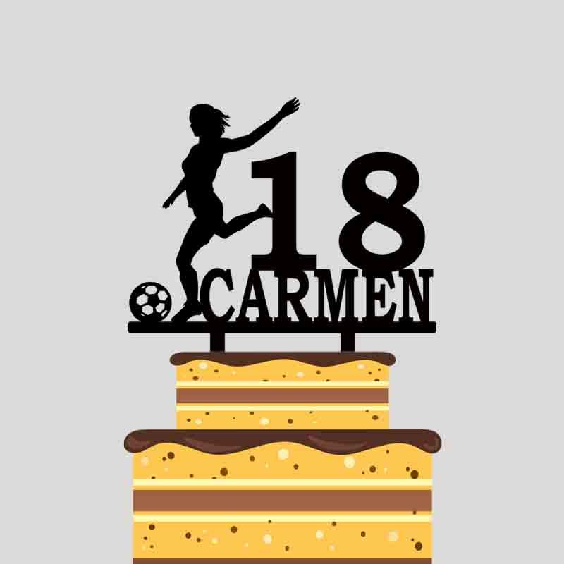 

Personalized Cake Topper Custom Name Age Girl Play Football Cake Topper For Female Football Fans Birthday Decoration YC111